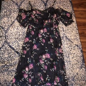 Floral Cold Shoulder Midi Dress With Lace Detail